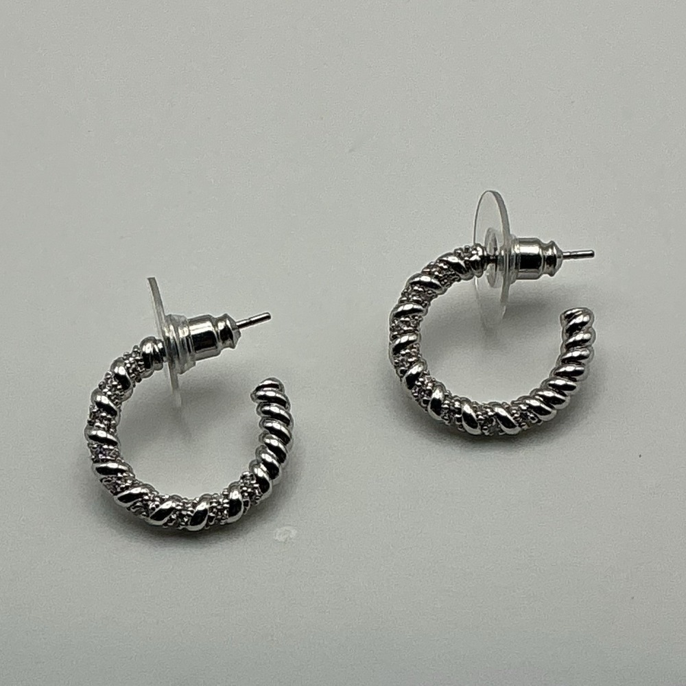 Origami Owl Large Twisted Rope CZ Hoop Earrings Silver ER1112S NIB
